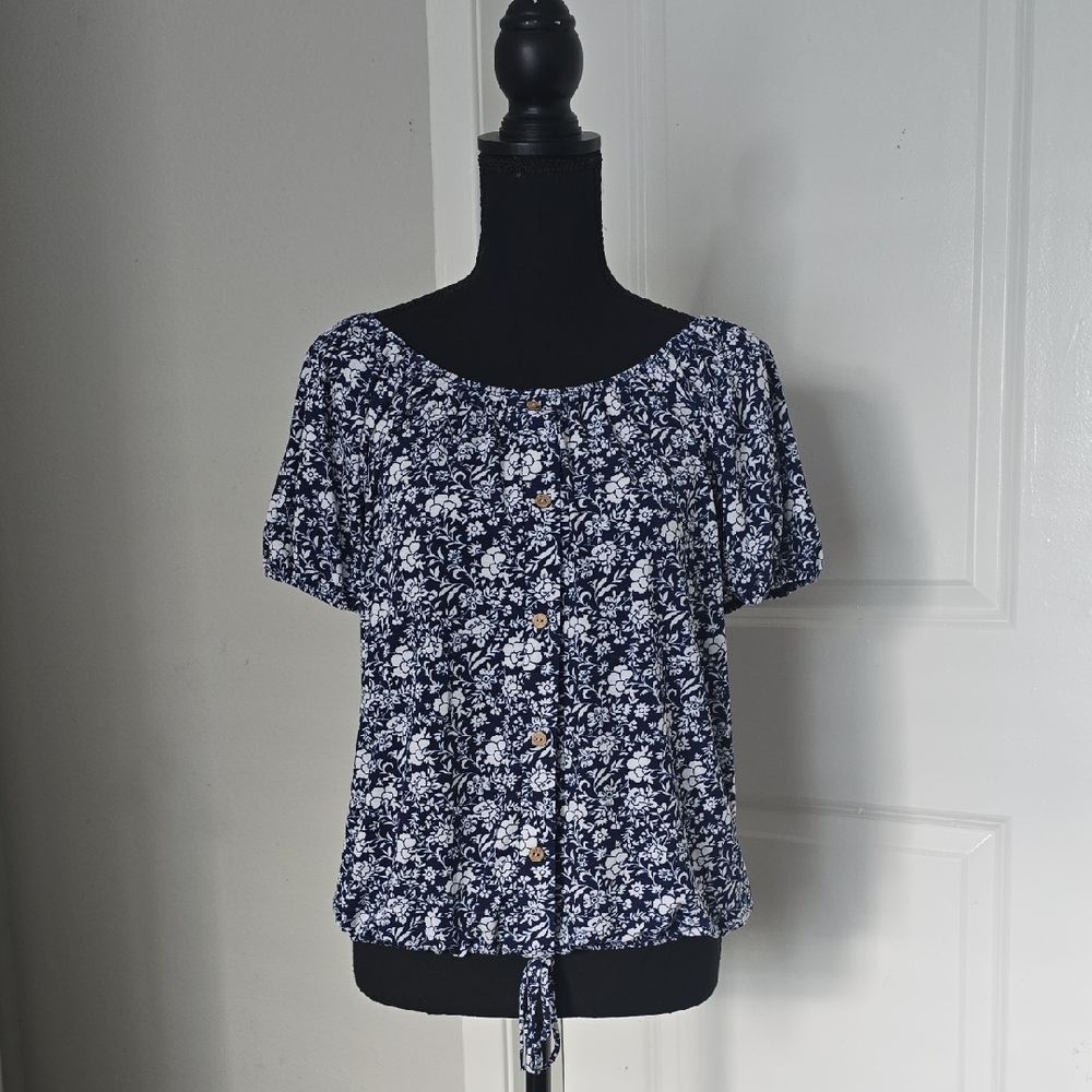 NAIF Navy Blue Floral Blouse